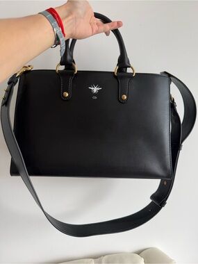 DIOR 🖤 Black CD Logo Leather Tote with Shoulder Strap